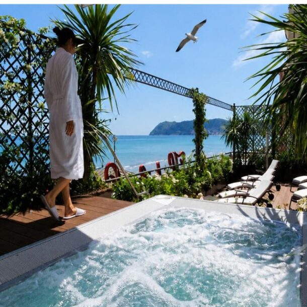 Gabbiano e piscina idromassaggio